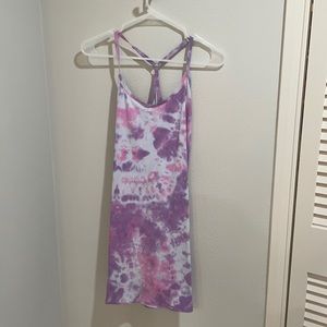 OV Exercise Dress - Purple tie dye. Built in shorts with pocket.